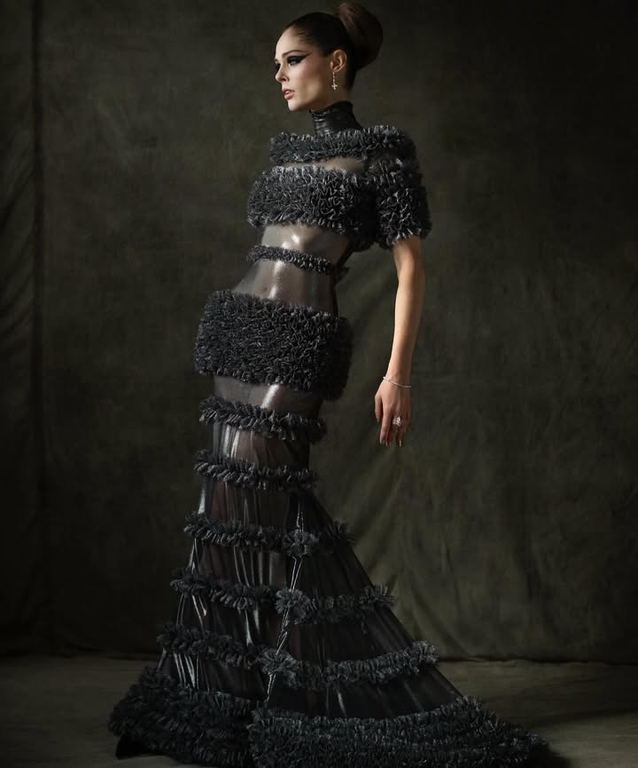 May be an image of gown, dress and text