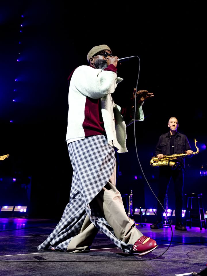 May be an image of saxophone, kilt, microphone, tambourine, concert and text