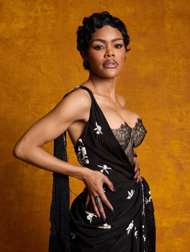 May be an image of one or more people, makeup, headdress, dress, gown and text