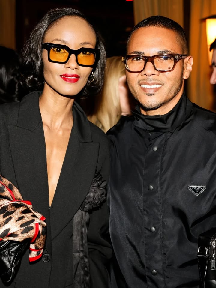 May be an image of one or more people, makeup, eyewear, dinner jacket and text