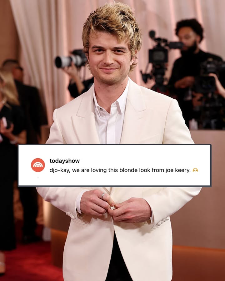 May be a Twitter screenshot of one or more people and text that says 'todayshow djo-kay, we are loving this blonde look from fromjoe joe keery.'