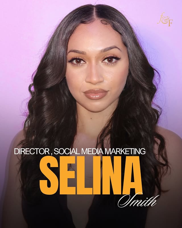 May be an image of one or more people, hair, makeup, poster, magazine and text that says '្ែត DIRECTOR,SOCIALIMEDAMARKETING DIRECTOR SOCIAL MEDIA MARKETING SELINA Smith'