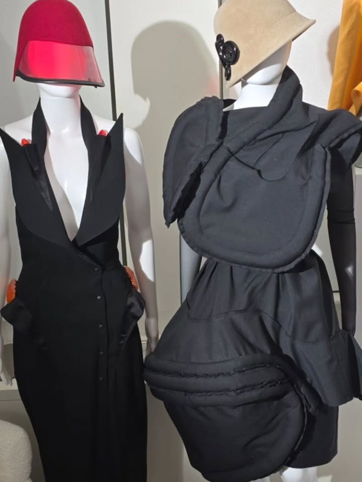 May be an image of overcoat, mannequin, overskirt and text