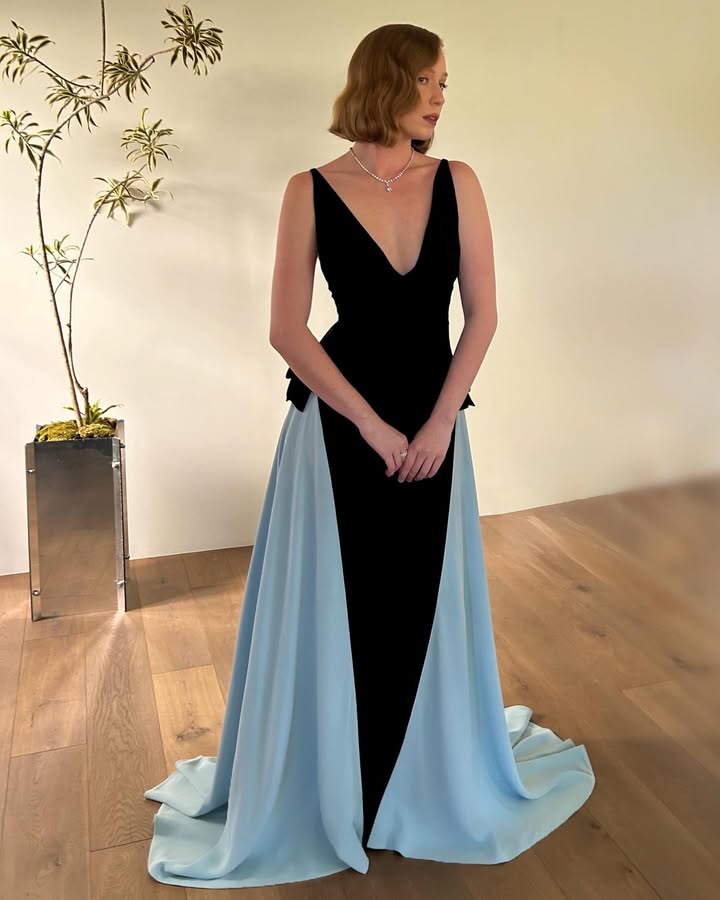 May be an image of dress, gown and text