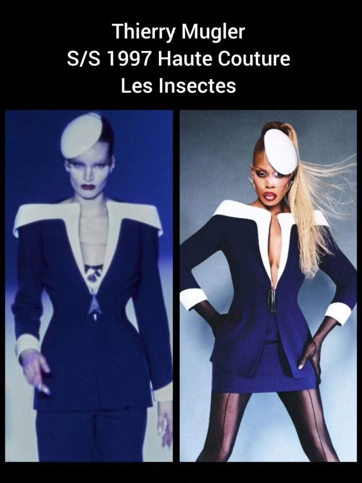 May be an image of suit, costume and text that says 'Thierry Mugler S/S 1997 Haute Couture Les Insectes'