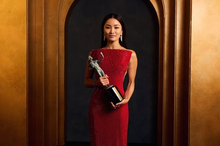 May be an image of one or more people, dress and text