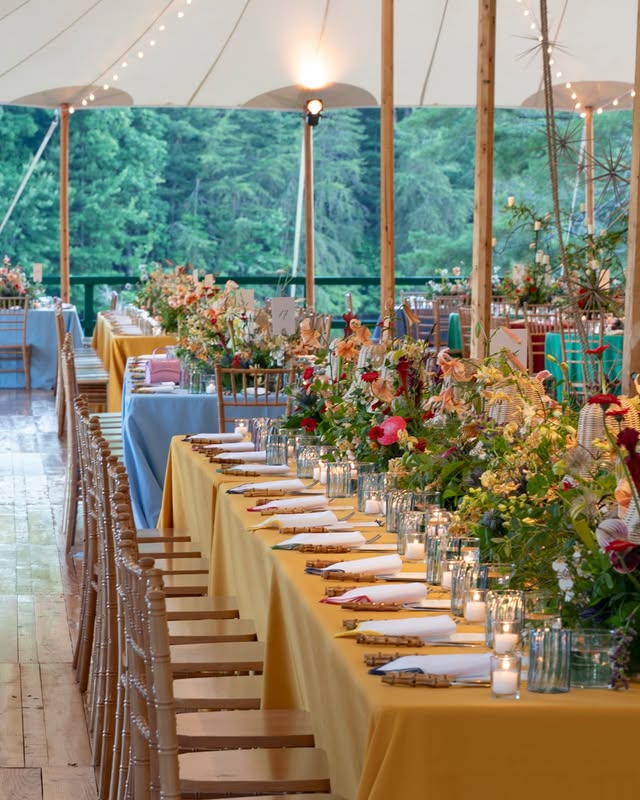 May be an image of table, lighting, tablecloth and text