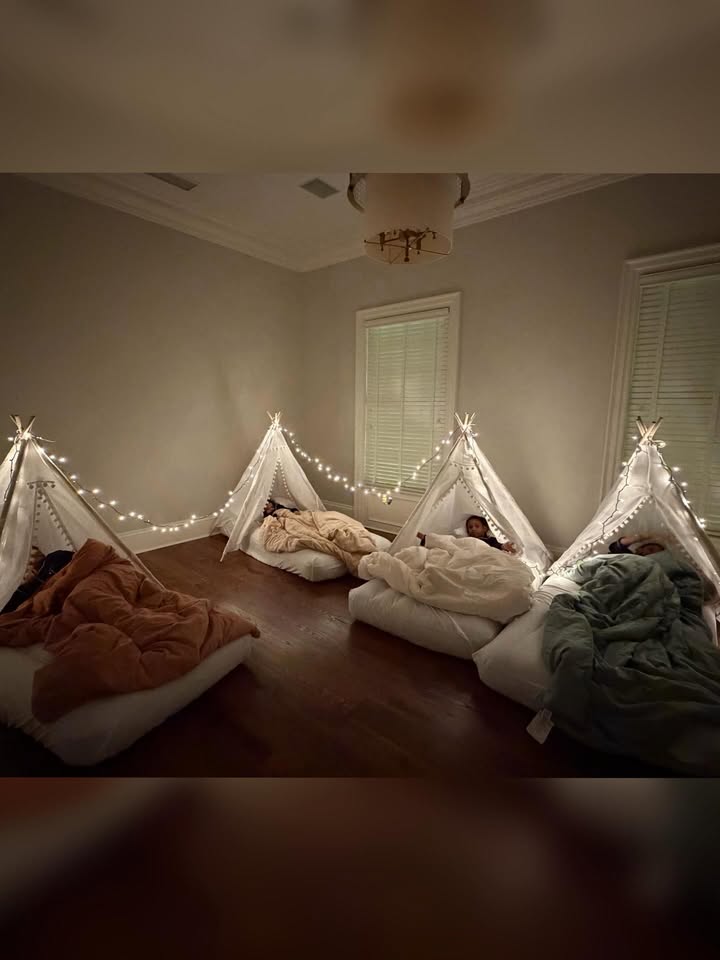 May be an image of mosquito net, tent, bedroom and text