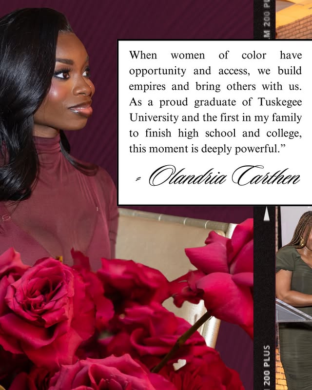 May be a graphic of ‎one or more people, makeup, magazine, poster, flower and ‎text that says '‎2 2 of color and have we As build a When women opportunity access, empires and bring others with us. proud graduate of Tuskegee University and the first in my family to finish high school and college, this moment is deeply powerful." Olundria Carthen い ٢ا 200‎'‎‎