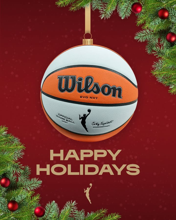 May be an image of basketball, sports equipment, backboard, poster, ball, card, basketball court and text that says 'Wilson NXT EVONXT EVO HAPPY HOLIDAYS'