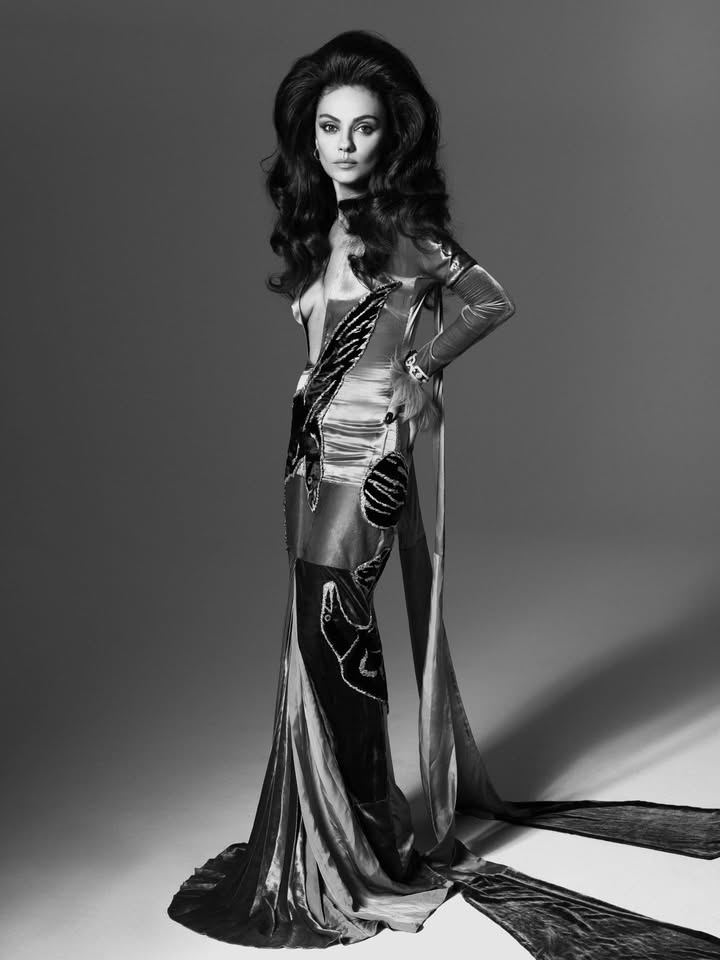 May be a black-and-white image of one or more people, makeup, gown, dress and text