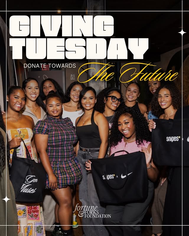 May be an image of magazine, night and text that says 'GIVING TUESDAY DONATETOWARDS DONATE TOWARDS The Future snipes" 習 Genr Nuses S.ipesx S. ipes® fortumes FORKS FOUNDATION'