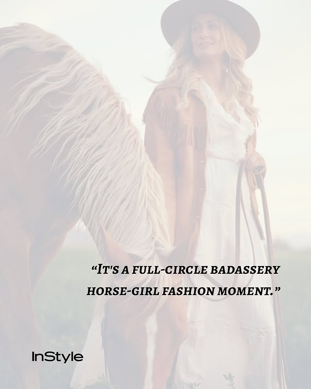 May be an image of riding on a horse, horse, pony, magazine and text that says '"IT'S A "T'SAFUL-CIRCLEBADASSERY FULL FULL-CIRCLE BADASSERY HORSE-GIRL HORSE-GIRLFASHIONMOMENT." GIRL FASHION MOMENT." InStyle'