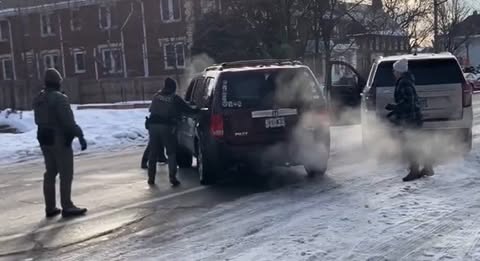 May be an image of jeep, car, blower, road, street, snow and text