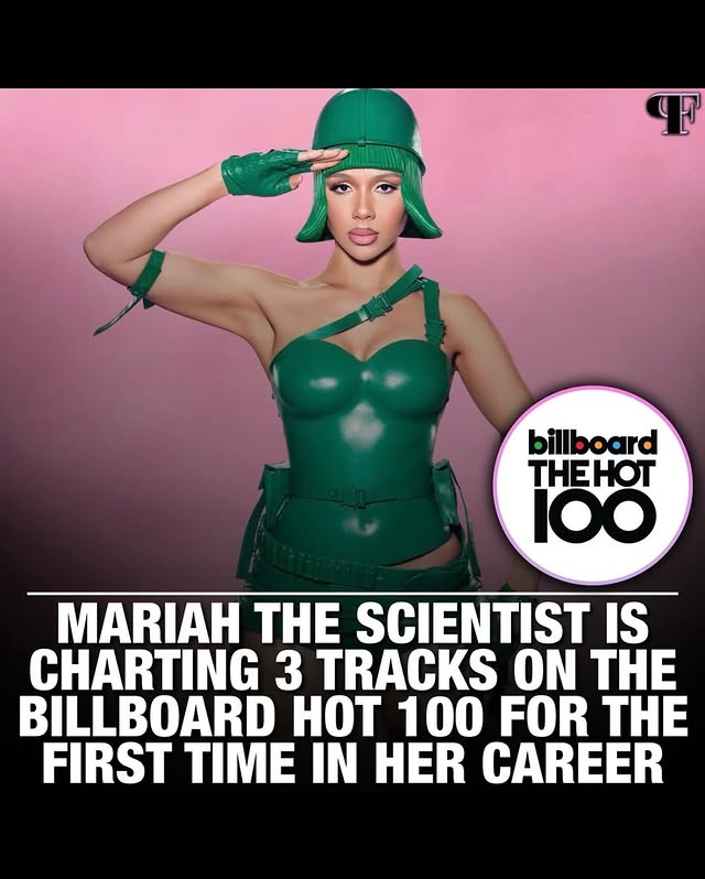 May be an image of magazine and text that says '4 billboard THEHOT 100 MARIAH THE SCIENTIST IS CHARTING 3 TRACKS ON THE BILLBOARD HOT 100 FOR THE FIRST TIME IN HER CAREER'