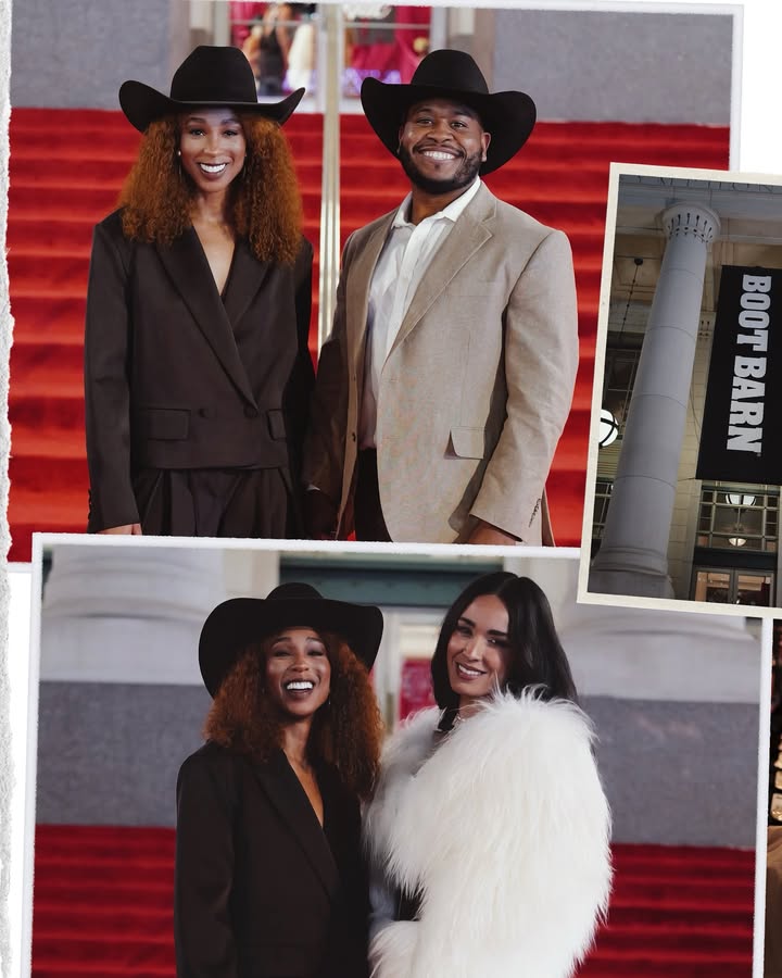 May be an image of one or more people, people standing, suit, overcoat, carpet, blazer, magazine, fur and text