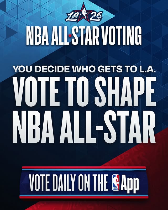 May be an image of basketball, poster, magazine and text that says '1926 NBA ALL STAR VOTING YOU DECIDE WHO GETS To L.A. VOTE TO SHAPE NBA ALL-STAR VOTE DAILY ON THE SApp'
