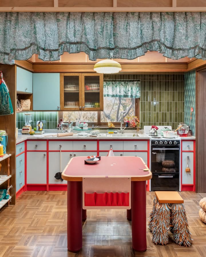 May be an image of refrigerator, dollhouse, kitchen table, stove and kitchen