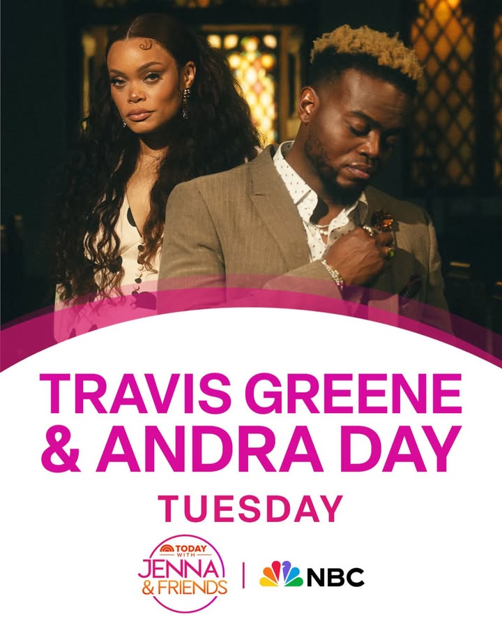 May be an image of magazine, poster and text that says '( TRAVIS GREENE & ANDRA DAY TUESDAY a TODAY JENNA & FRIEN &FRIENDS NDS'