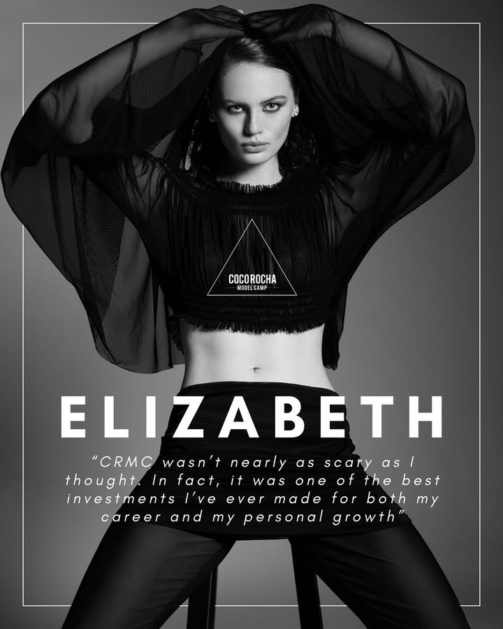 May be an image of one or more people, hair, makeup, fishnet stockings, top, magazine and text that says 'COOBOCHA NODELCAUP ELIZABETH "CRMC wasn't nearly as scary as/ thought./ fact, it was one of the best investments ' ever made for both my career and personal growth" my'