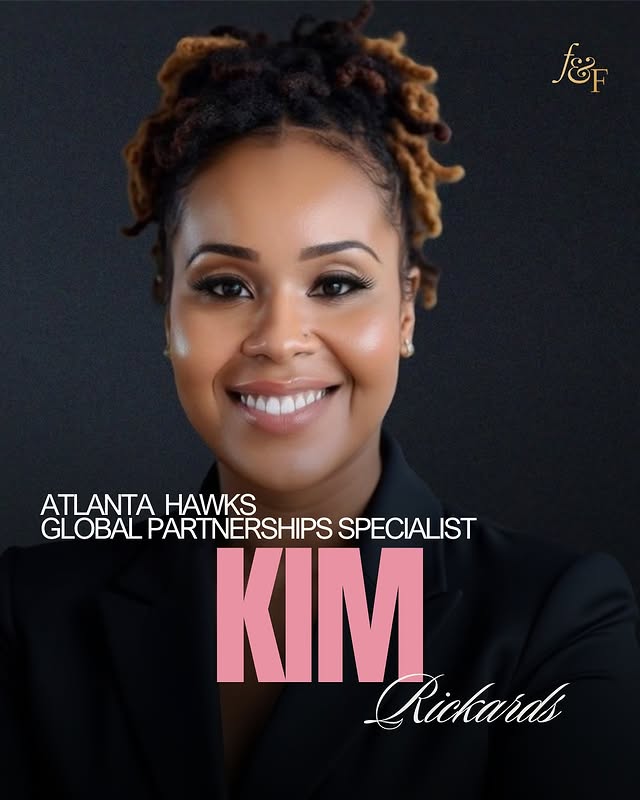 May be an image of one or more people, makeup, poster, magazine and text that says 'ម៉័ ATLANTA ATLANTA_HAWKS HAWKS GLOBAL PARTNERSHIPS GLOBALPARINERSHIPSSPECIALST PARTI SPECIALIST KIM Rickards'