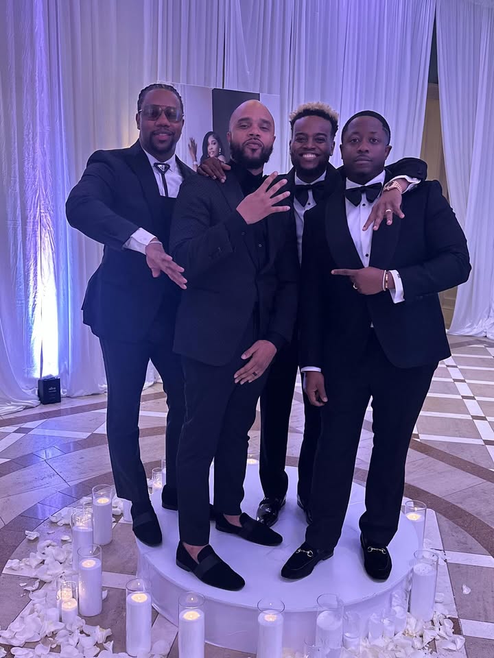 May be an image of standing, bowtie, dinner jacket, wedding and text