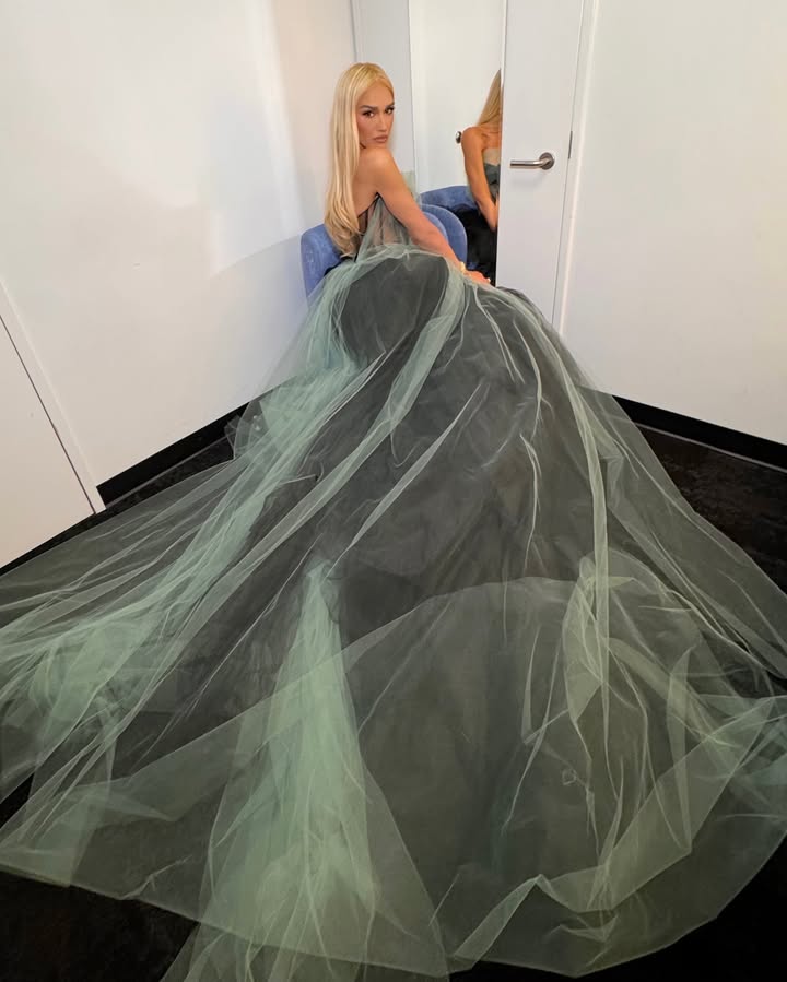 May be an image of gown and text