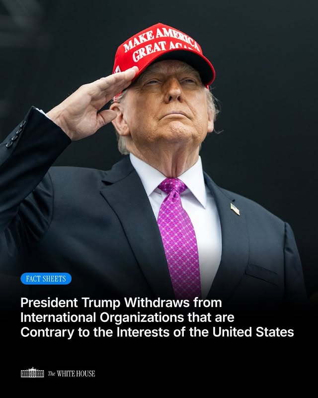 May be a Twitter screenshot of text that says 'MAKE MAKE CREAMARSEA GREAT AMИX MpSA Anay FACT SHEETS President Trump Withdraws from International Organizations that thatare are Contrary to the Interests of the United States WHITEHOUSI eWHIEHOUSE SE'