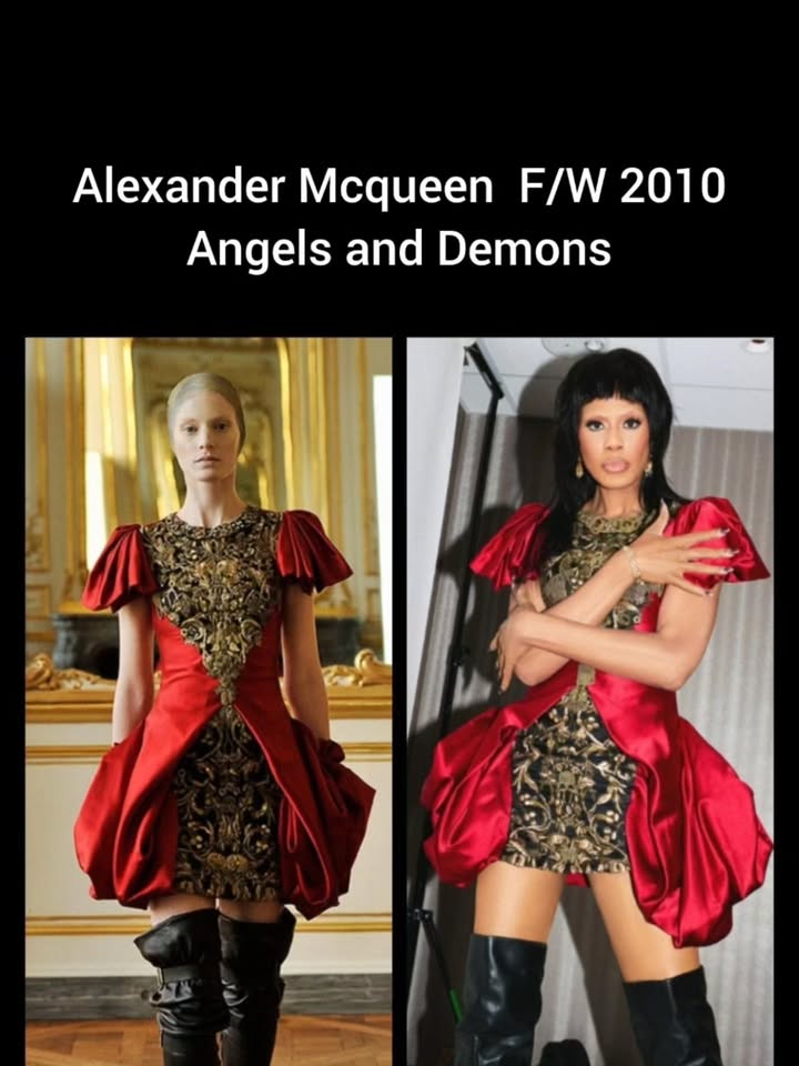 May be an image of one or more people, makeup, costume, dress, magazine and text that says 'Alexander Mcqueen F/W F/W2010 2010 Angels and Demons'