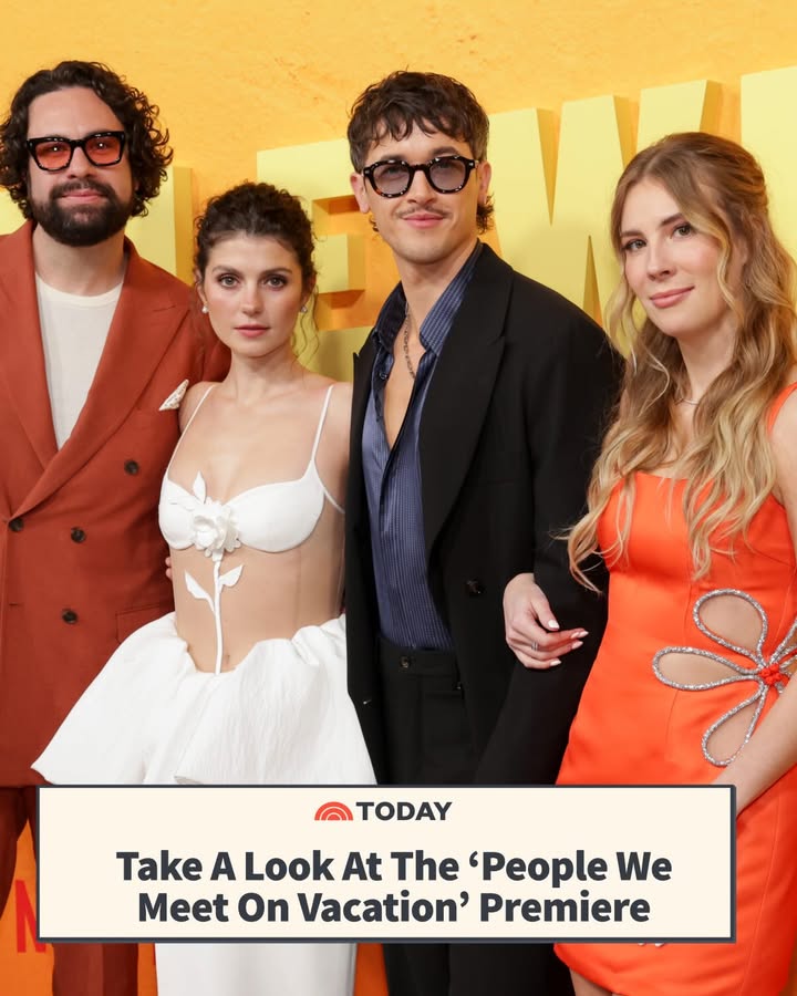 May be an image of one or more people, makeup, poster, magazine and text that says '@TODAY Take A Look At The 'People We Meet On Vacation' Premiere'