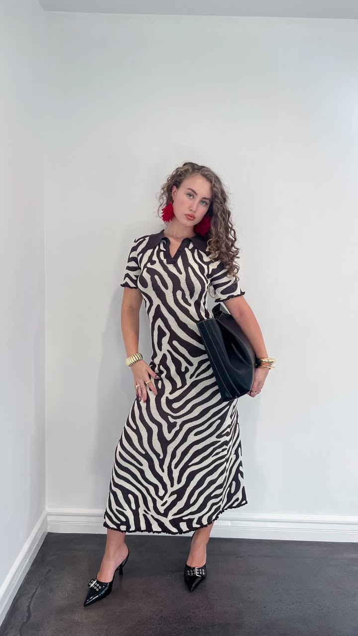 May be an image of dress and text