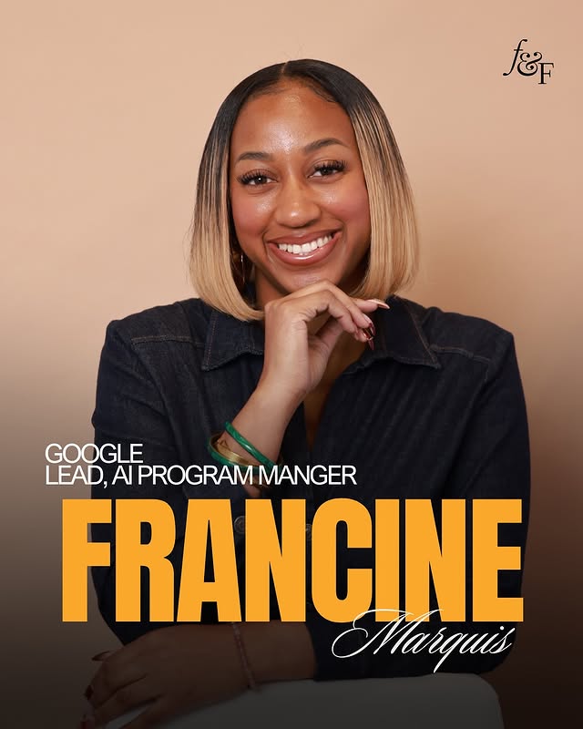 May be a graphic of one or more people, people smiling, magazine, poster and text that says 'ឲ៉េត GOOGLE LEAD, AIPROGRAM LEAD,ATPROGRAMMANGER MANGER FRANCINE Manquis'