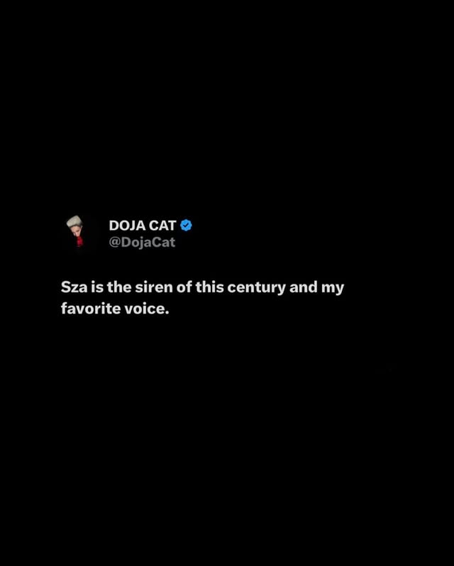 May be a Twitter screenshot of slow loris and text that says 'DOJA DOJACAT CAT @DojaCat Sza szaisthesirenofthiscenturyandmy is the siren of this century and my favorite voice.'