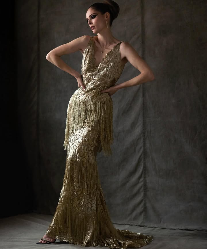 May be an image of gown, dress and text