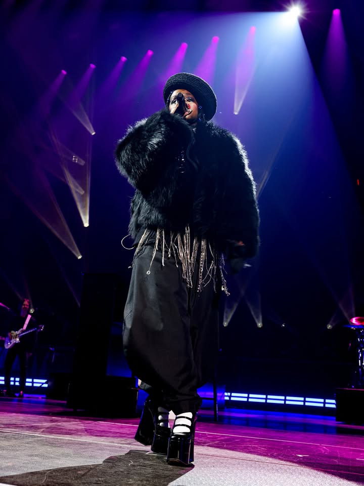 May be an image of costume, fur, concert and text