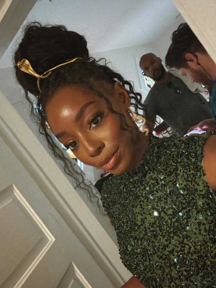 May be an image of one or more people, makeup and text