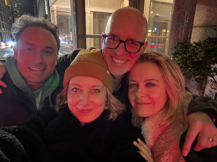 May be a selfie of one or more people, night and text