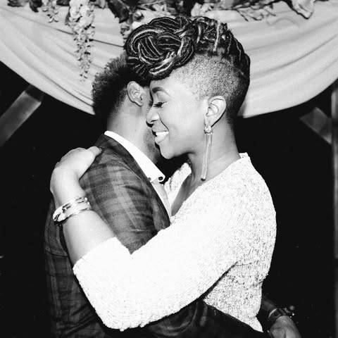 May be a black-and-white image of one or more people, people smiling, people kissing, dinner jacket, wedding and text