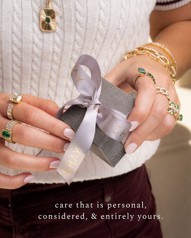 May be an image of jewelry, bangle and text that says '71 SHAY care carethatispersonal, that rethatis is personal, considered, & entirely yours.'