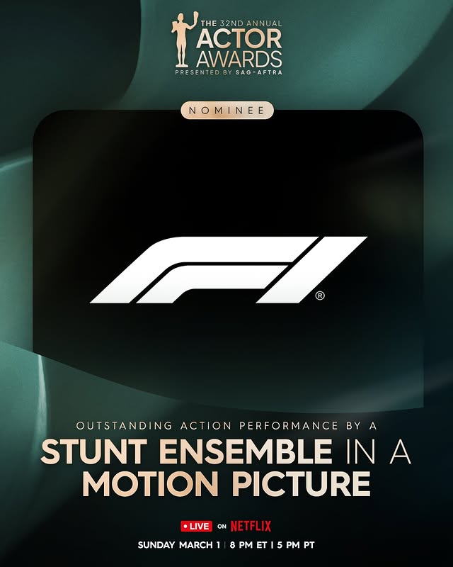 May be an image of poster, costume and text that says 'THE 32ND ANNUAL THE32NDANNUAL AL ACTOR AWARDS PRE SENTED BY SAG-AFTRA PRESENTEDBYSAG-AFTRA SAG- NOMINEE N MI MINE NE R OUTSTANDING ACTION PERFORMANCE BY BYA A STUNT ENSEMBLE IN A MOTION PICTURE •LIVE ON NET NETFLIX SUNDAY MARCH1 8 PM T 5 PM PT'