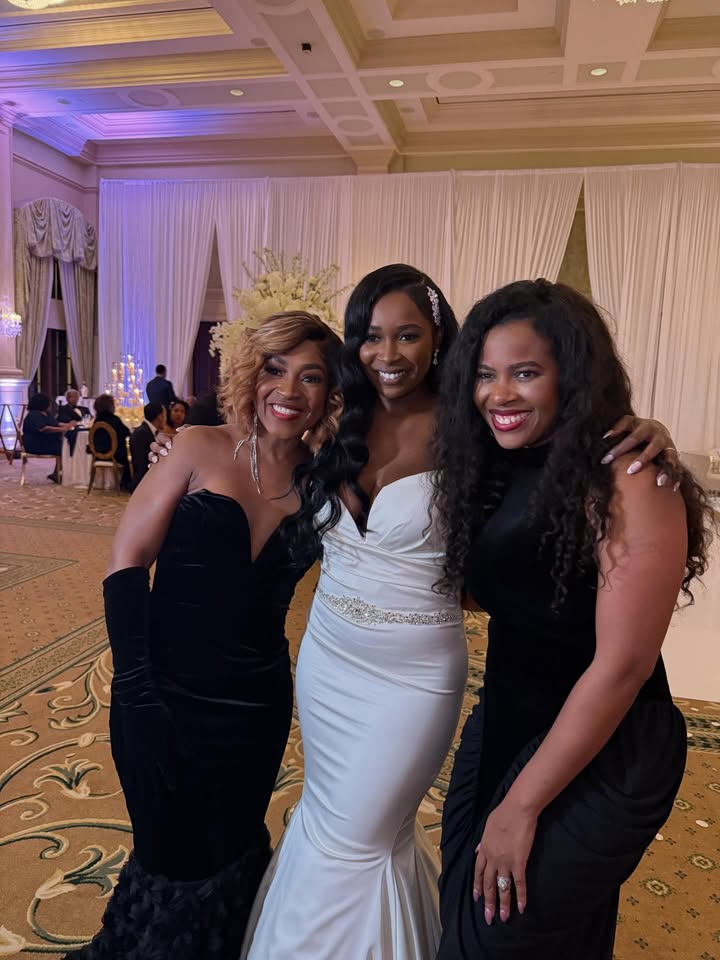 May be an image of one or more people, gown, wedding and text