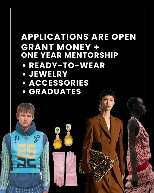 May be a graphic of ‎neckwear, magazine and ‎text that says '‎APPLICATIONS ARE OPEN GRANT MONEY + ONE YEAR MENTORSHIP READY-TO-WEAR JEWELRY ACCESSORIES GRADUATES PP > אה 26‎'‎‎