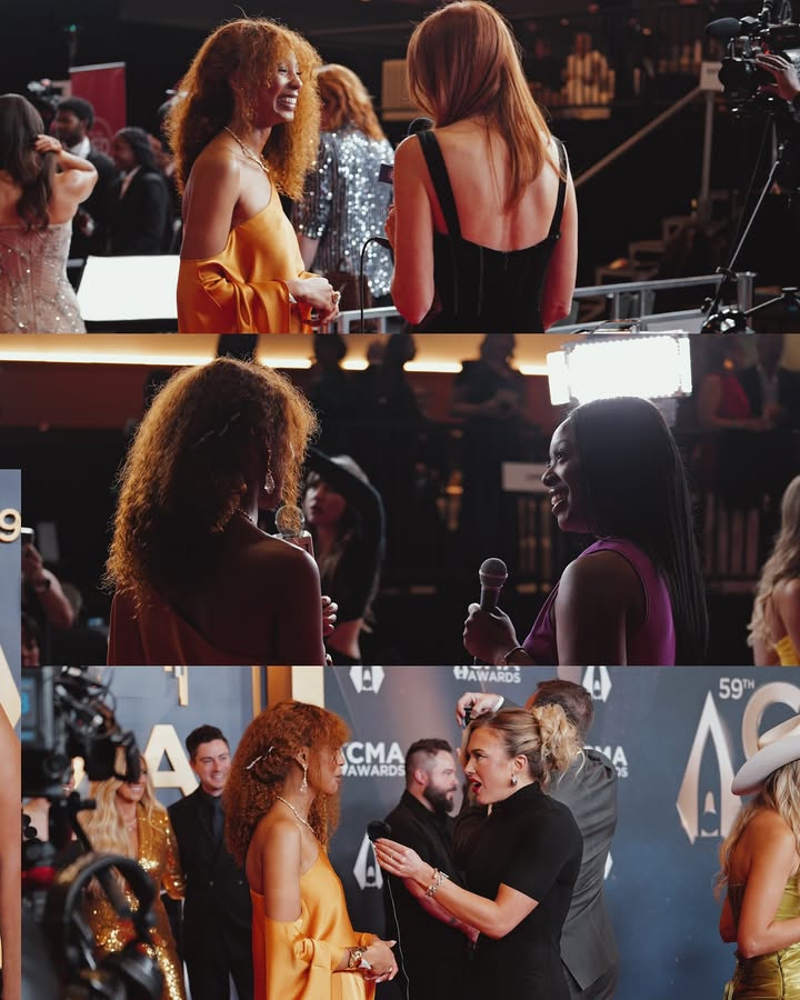 May be an image of ‎one or more people, makeup, carpet and ‎text that says '‎HAWARDS CMA TAWARDS A عل 59TH‎'‎‎