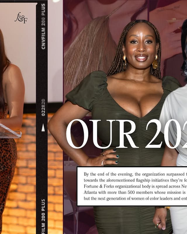 May be a graphic of ‎one or more people, makeup, magazine, dress, halter top and ‎text that says '‎2 ៥្ 20 م 3AM- 2 O OUR 20 By the end the evening, the organization surpassed towards the aforementioned ilagship initiatives they' re Fortune & Forks organizational body spread across Ne Atlanta with more than 500 members whose mission but the Ϊ of woren PLUS 200 ILM color leaders and cn‎'‎‎