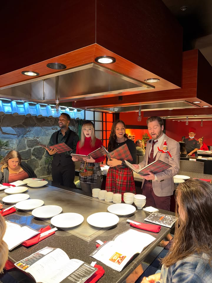 May be an image of sushi, fondue, grill, tongs, cooker, buffet and text