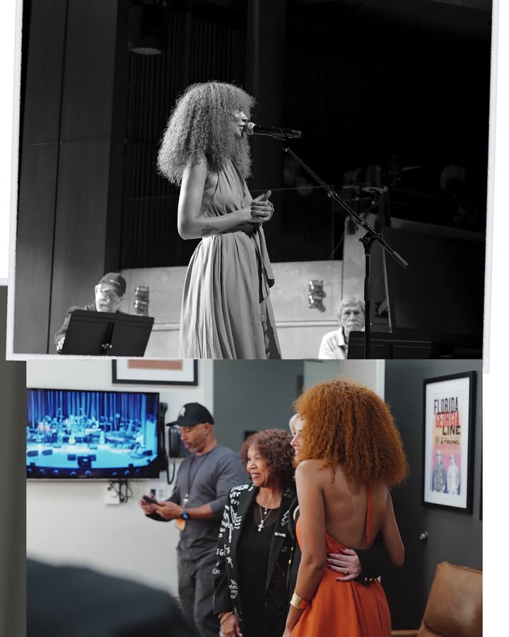 May be an image of one or more people, saxophone, microphone and text that says 'FLORIDA BUCRE LINE STRONG'