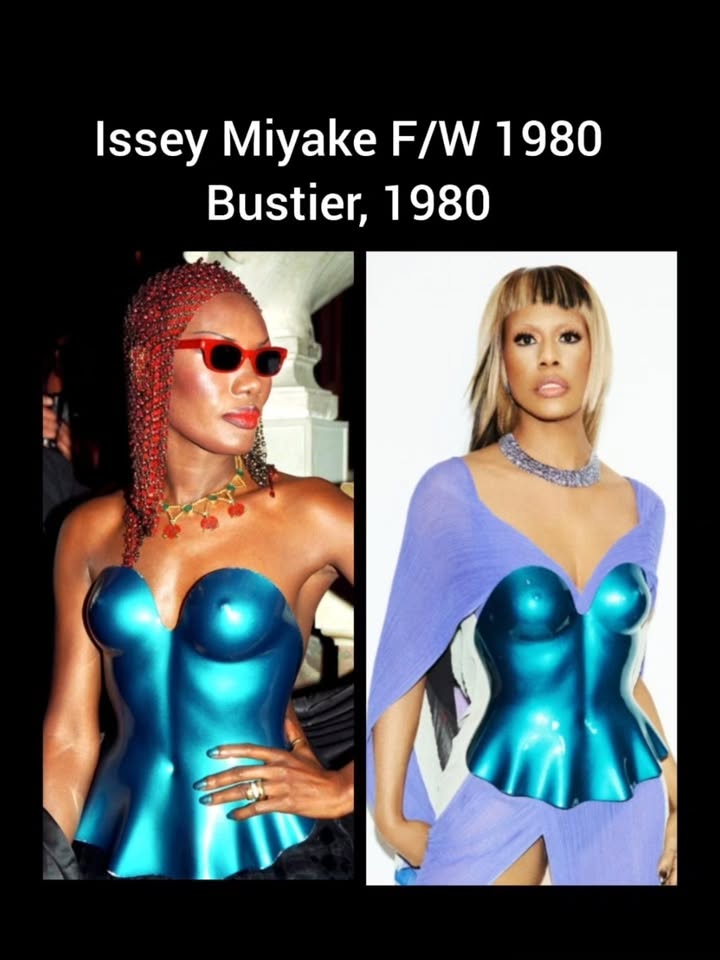 May be an image of overskirt, magazine and text that says 'Issey Miyake F/W 1980 Bustier, 1980'