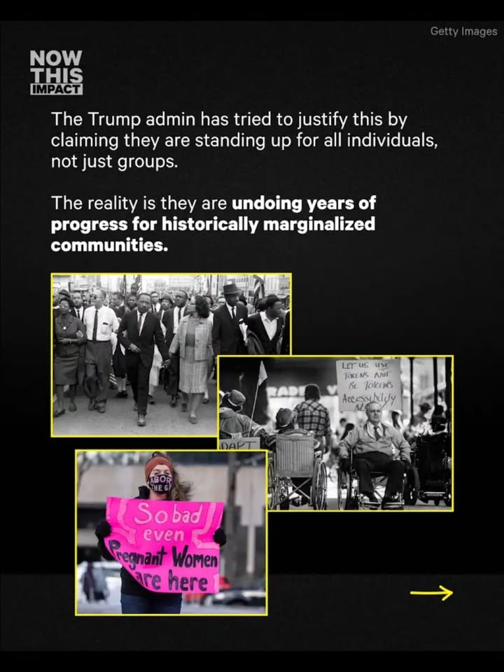 May be a Twitter screenshot of ‎poster, magazine and ‎text that says '‎NOW THIS LMPACT The Trump admin has tried to justify this by claiming they are standing up for all individuals, not just groups. The reality is they are undoing years of progress for historically marginalized communities. د کداها us use EKEMS Nal bt JoKES Aecessinildy T RADE DAPT Sobad bad So even Pregnant Women Care are here‎'‎‎