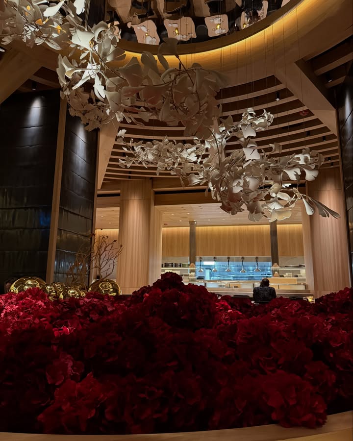 May be an image of chandelier and text